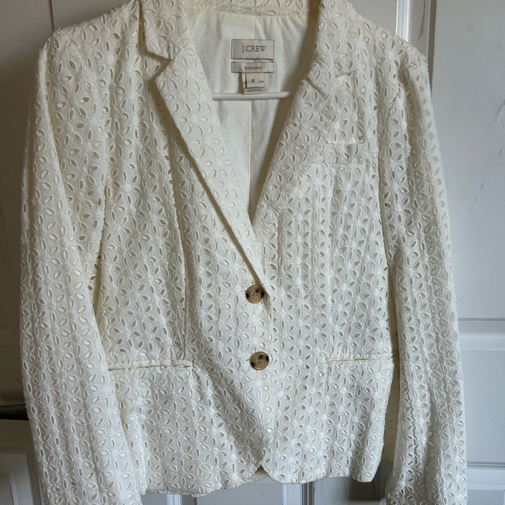 J. Crew Women's white Eyelet “schoolboy” Blazer